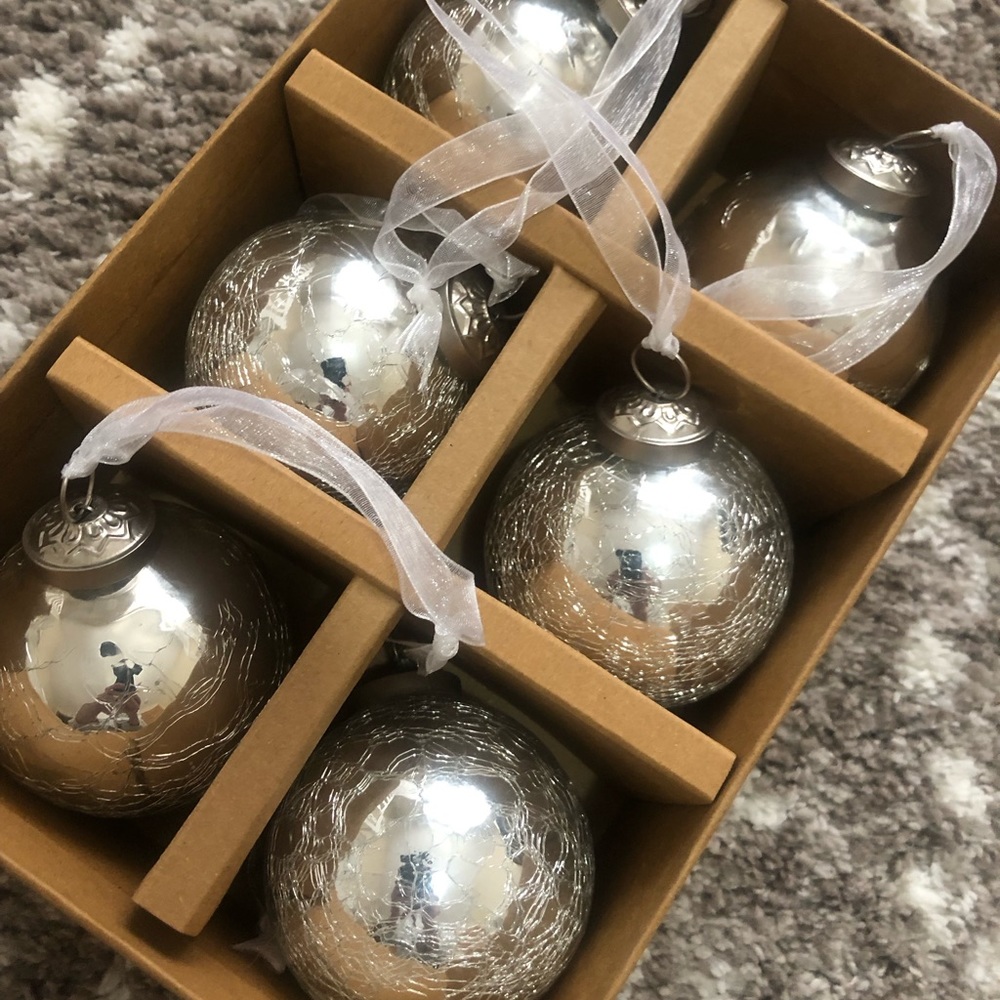Tinsel & Fir Ornament Set | Vintage Style Silver Mercury Cracked Glass Ornaments